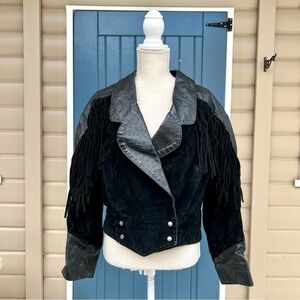 Vintage Phoenix Suede Fringe Ostrich Print Leather Jacket Women’s Size Large